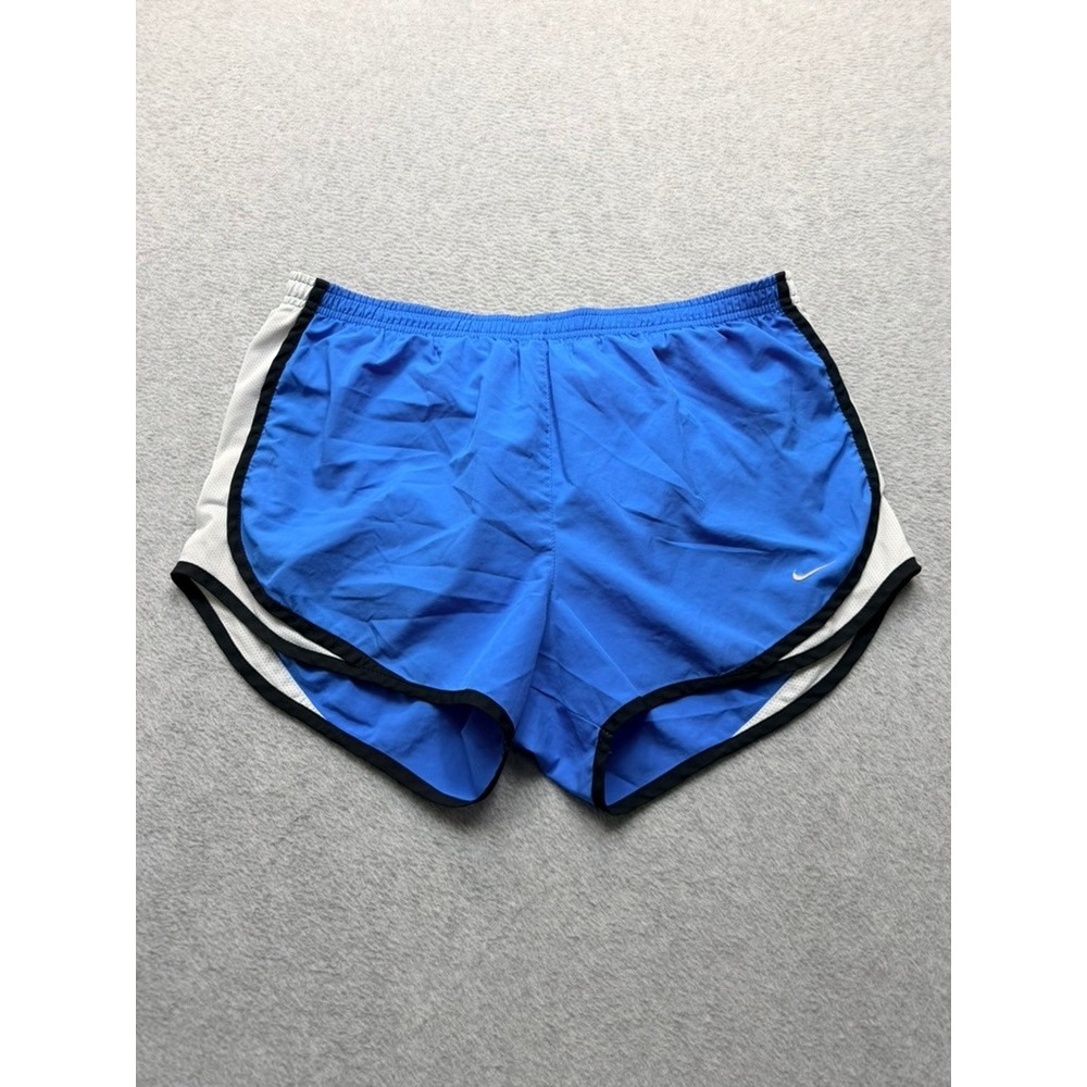 Nike Dri-FIT Tempo Running Shorts Blue White Mesh Black Trim Womens Large